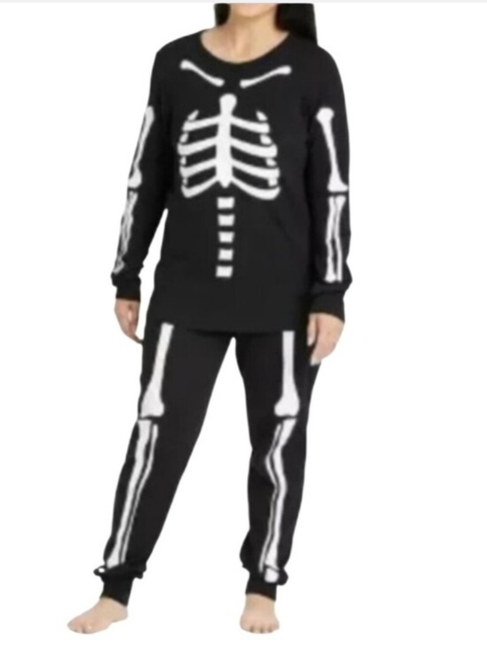Adults Black Skeleton Print Pajama Set